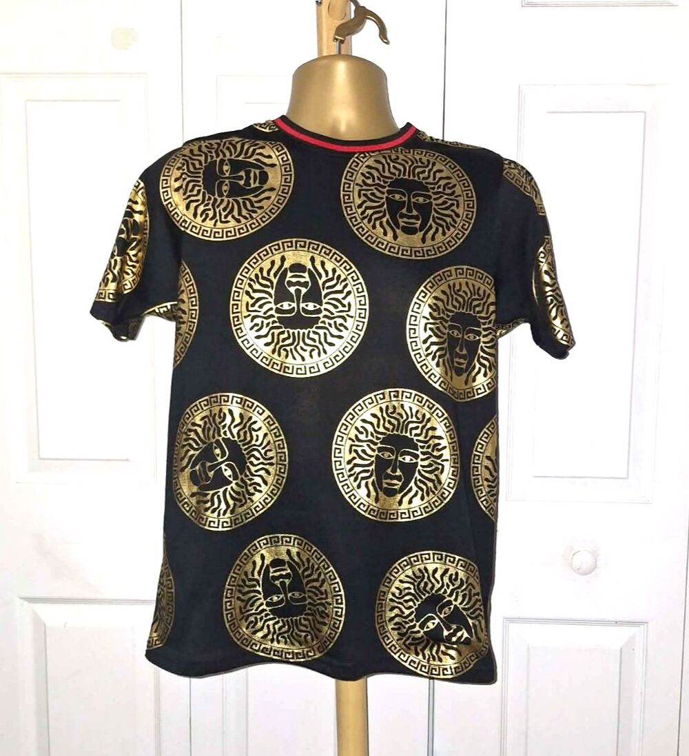 Drill Black Gold Celestial Sun Graphic Print Short Sleeve T-Shirt Men's Sm Indie